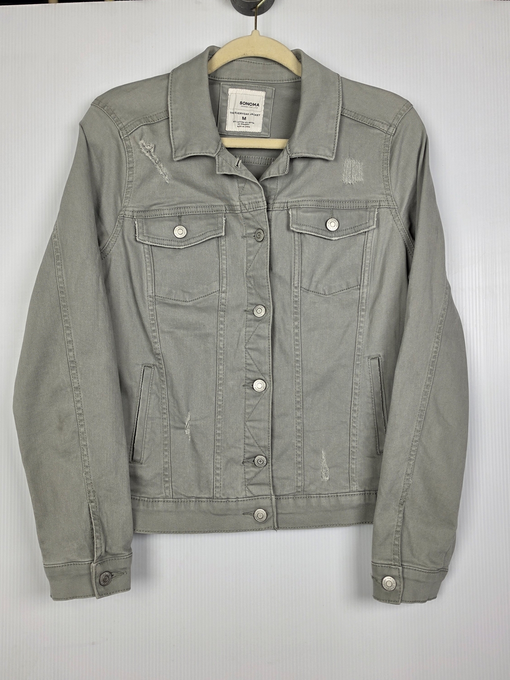 Sonoma Light Gray Distressed Denim Jacket for Women